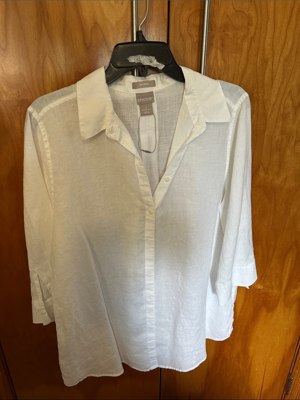 Chico's White Semi-Sheer Button-Down Shirt med large brand new no iron